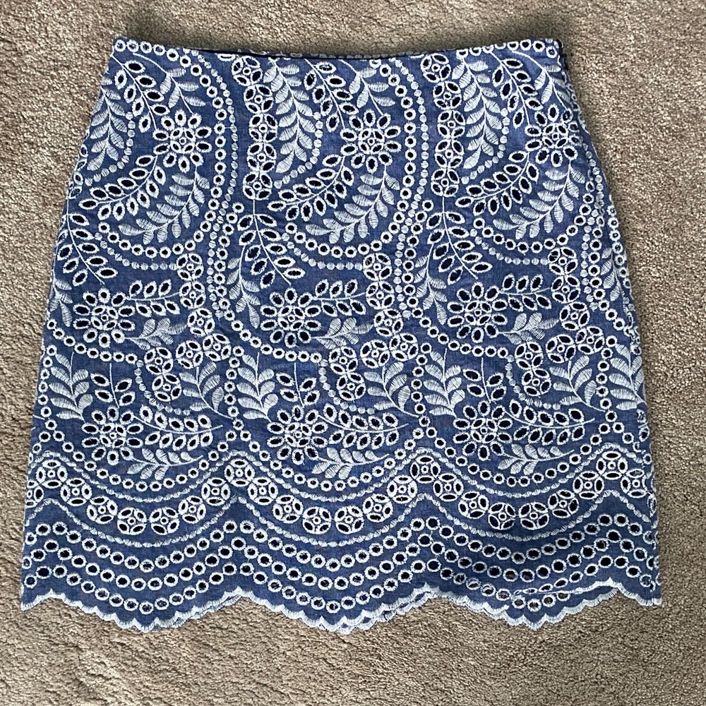 LOFT Blue and White Floral Lace Mini Skirt